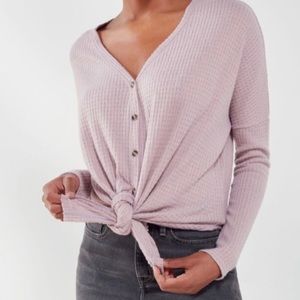 Urban Outfitters Out From Under Waffle Thermal Button Mauve Top Small